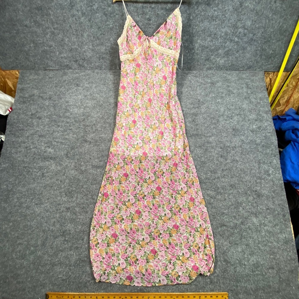 Princess Polly Floral Lace Trim Maxi Dress Pink Orange Green US 8 Smocked Back